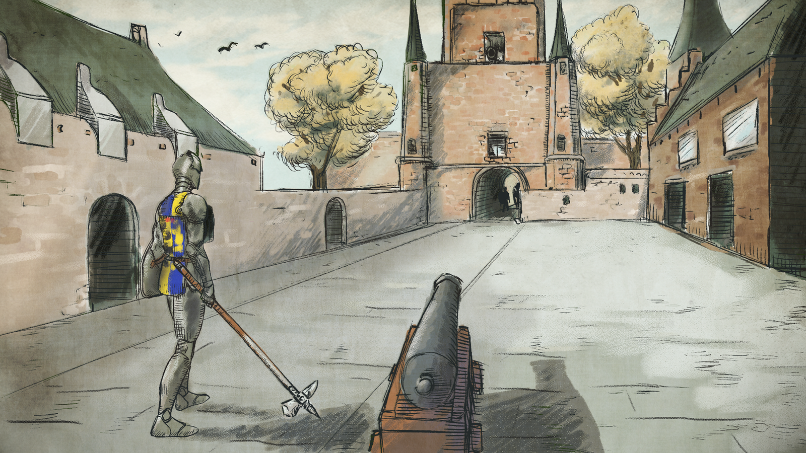 A fake screenshot I made during the concepting phase of my 2nd internship. Another intern made the initial lineart! I added a little onto that and did the rendering.